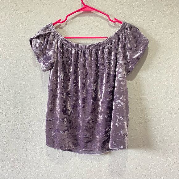 Hippie Rose Off the Shoulder Velvet Purple Top Size Medium - Picture 2 of 8